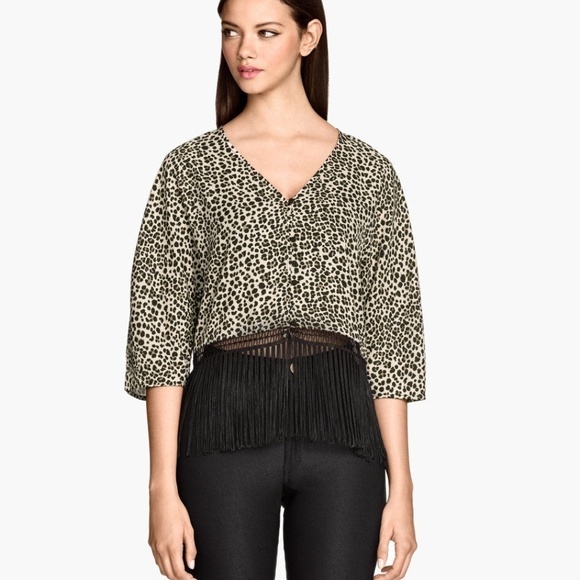 H&M Cheetah Print Fringe Kimono Blouse - Picture 1 of 9